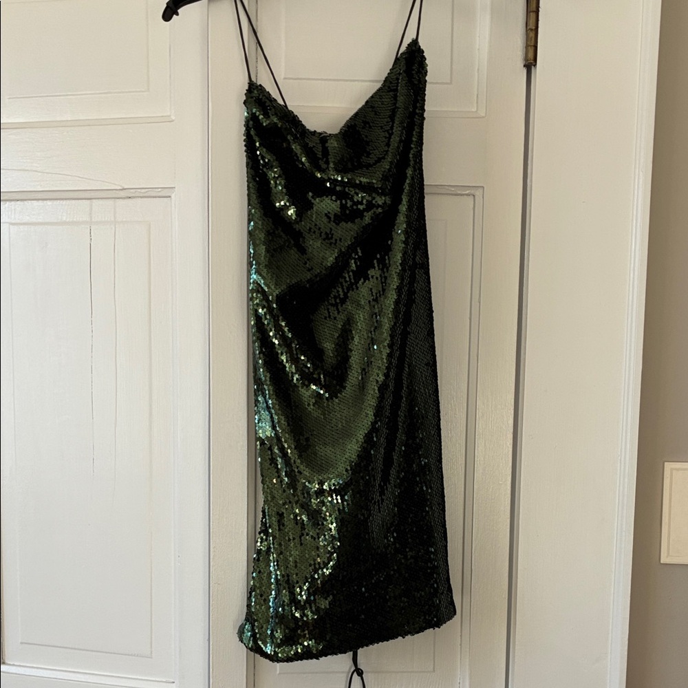 ASOS Dark Green Sequin Mini Dress, petite size 0
